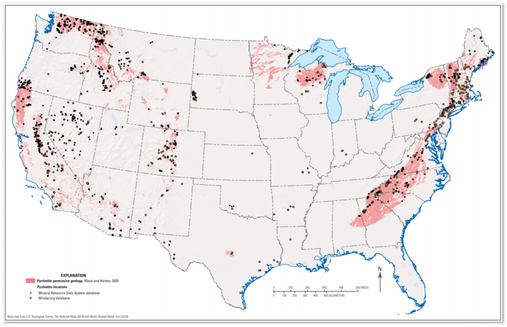 Map of US areas where the problem of crumbling concrete foundations has occurred.